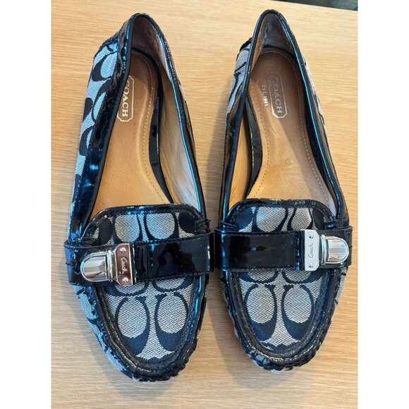 Coach Black & White Signature Canvas & Patent Leather Loafers Pauleen 7 B A0236 - Picture 1 of 11